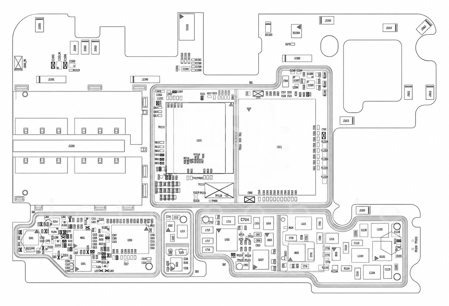 تصویر پشت برد گوشی با نقاط آی‌سی