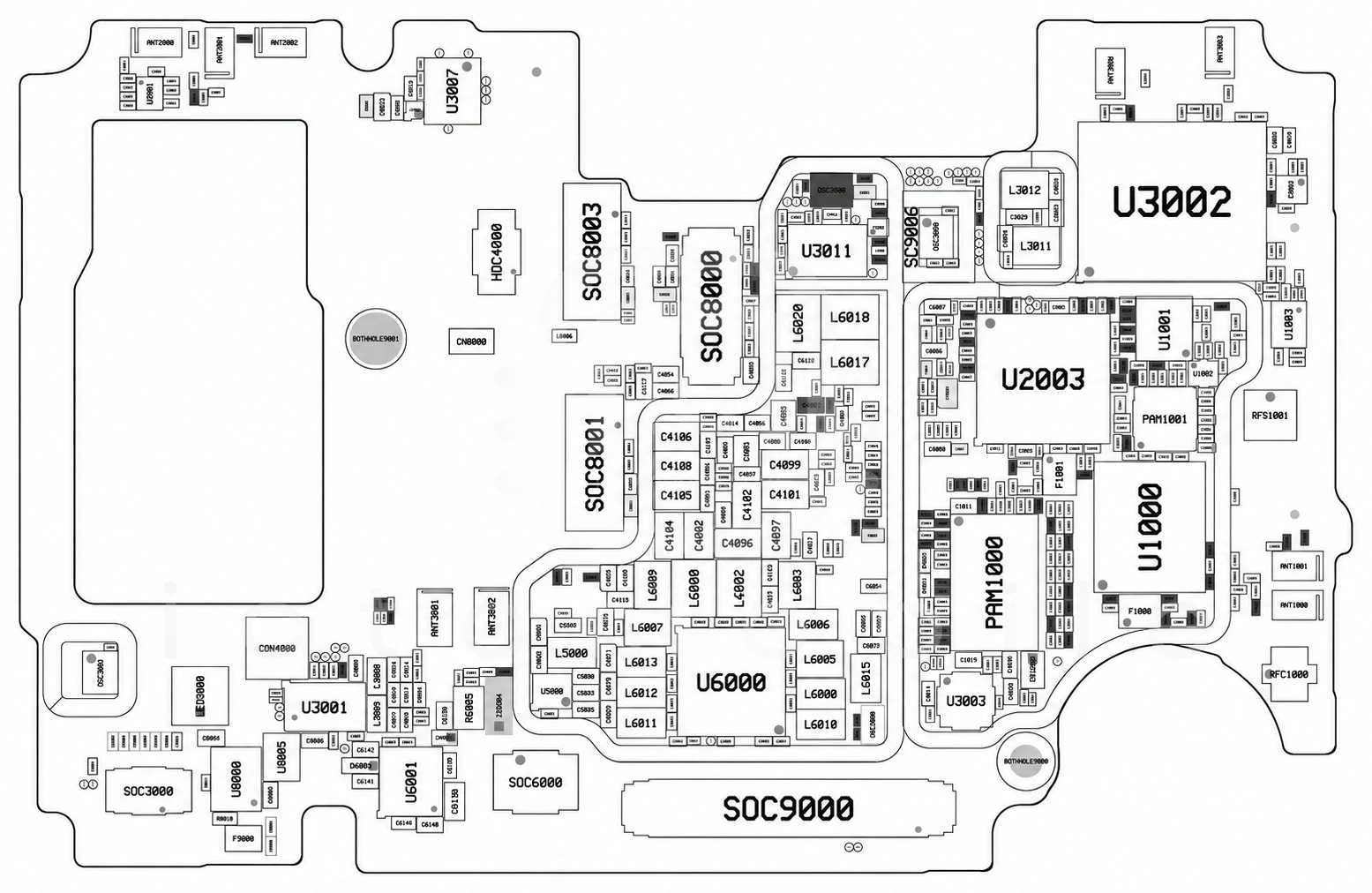 تصویر پشت برد گوشی با نقاط آی‌سی