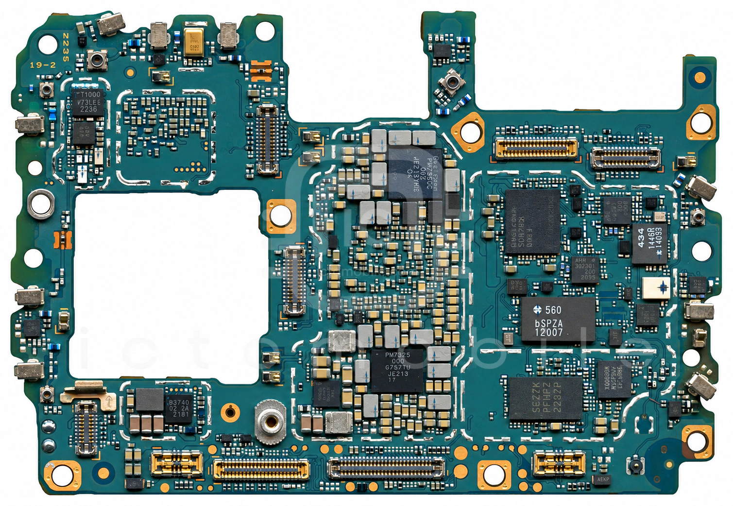 تصویر پشت برد گوشی با نقاط آیسی