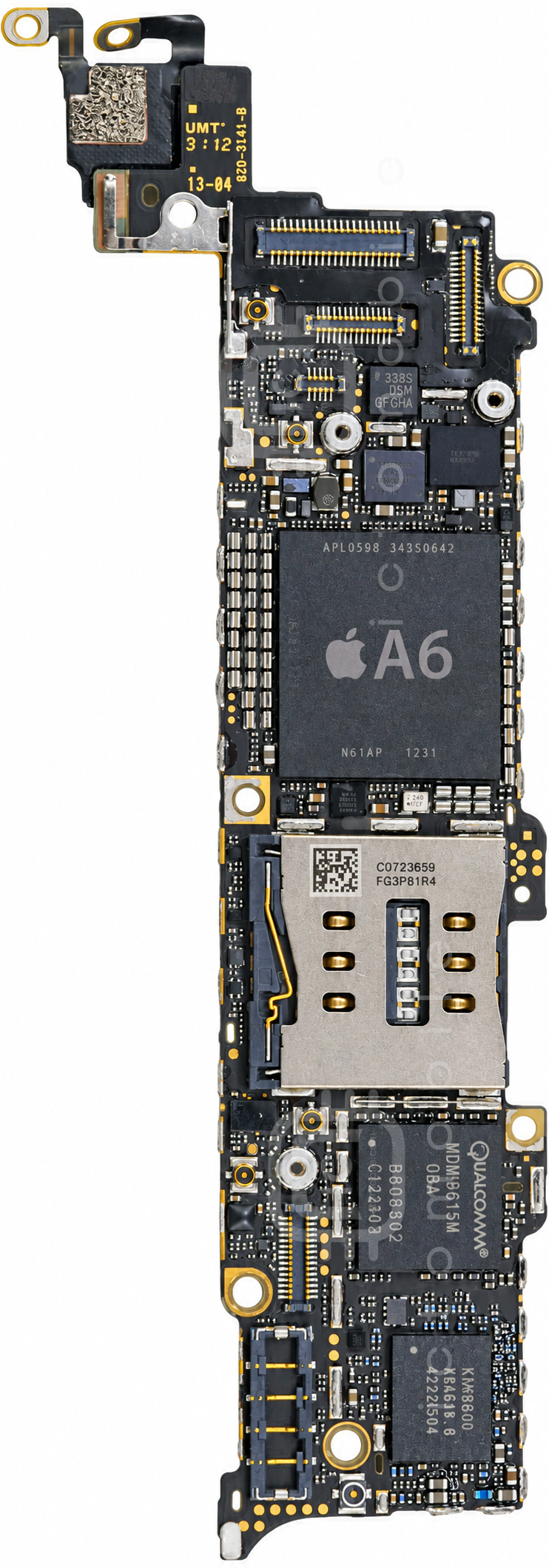 تصویر پشت برد گوشی با نقاط آی‌سی