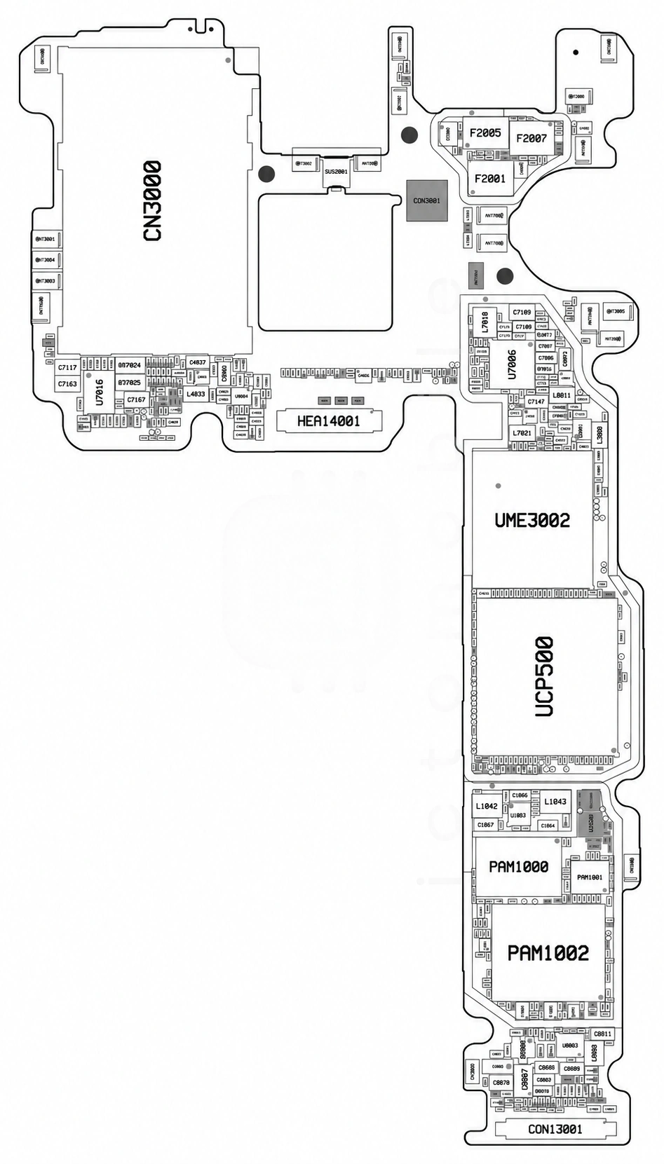 تصویر پشت برد گوشی با نقاط آی‌سی