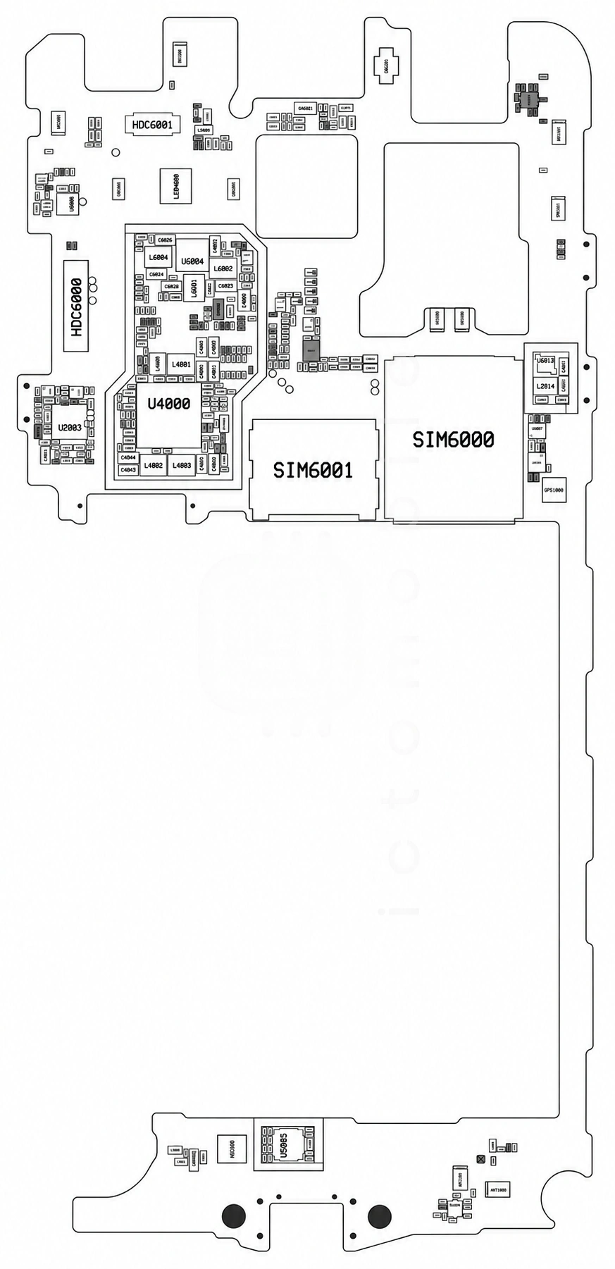 تصویر پشت برد گوشی با نقاط آی‌سی